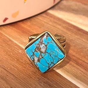 Vintage Boho Jan Michaels San Francisco Turquoise and Brass Ring